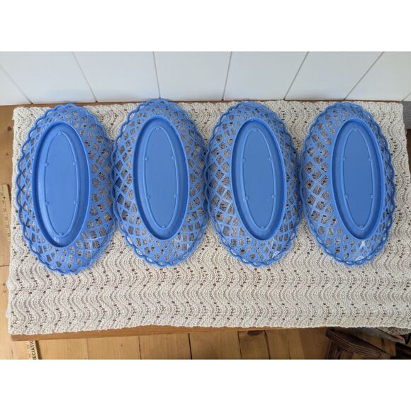 4Pc Vintage Oval Plastic Fast Food Baskets - Blue - MCM - Picture 3 of 5
